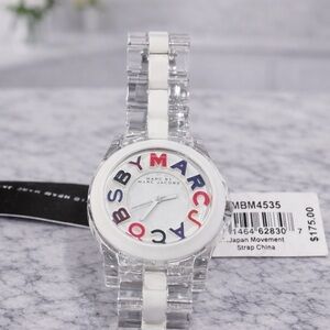 Marc by Marc Jacobs By Marc Clear Acrylic Watch MBM4535 Color Logo Dial NWT